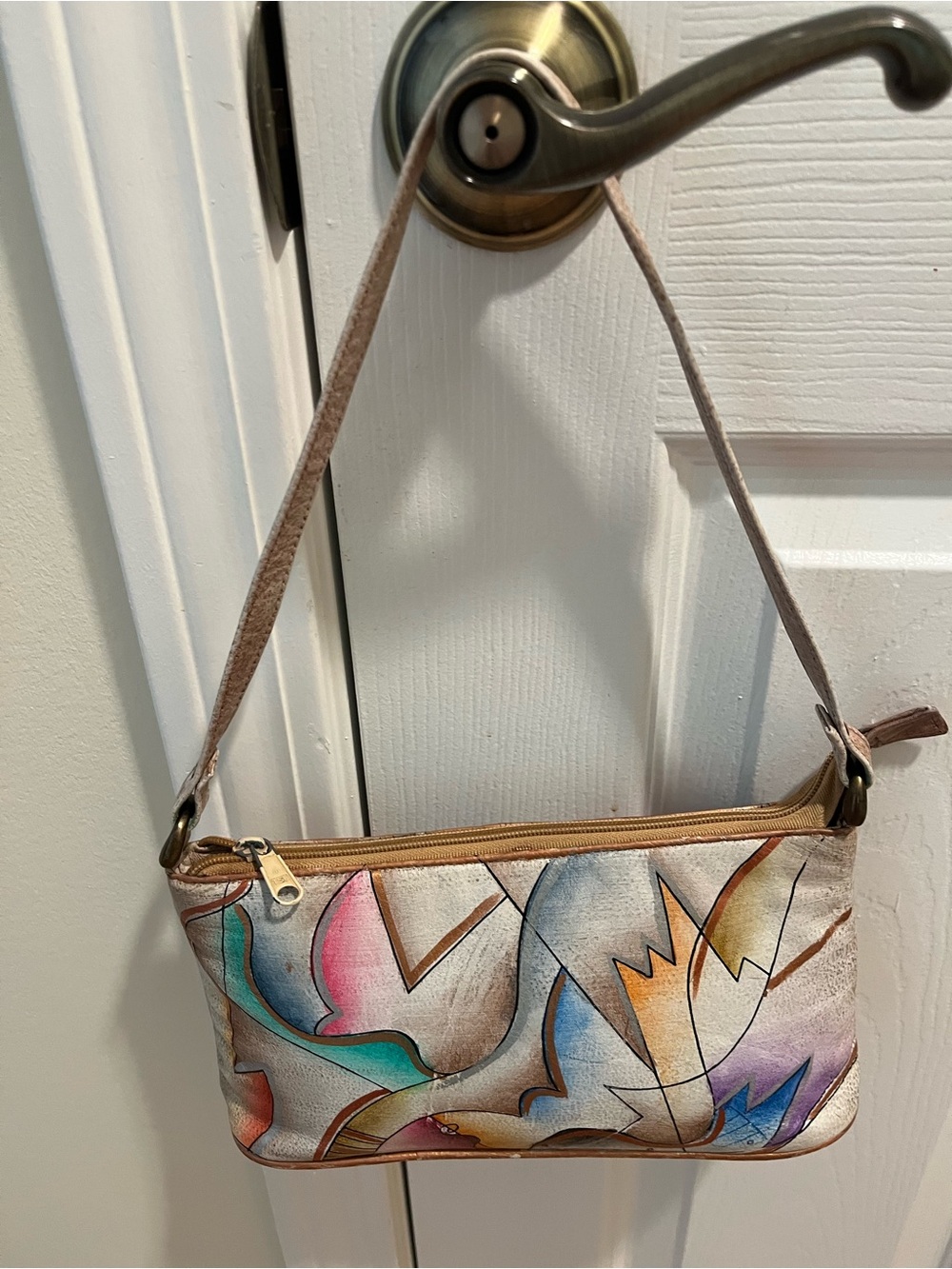 Hand-Painted Multicolor Leather Shoulder Bag